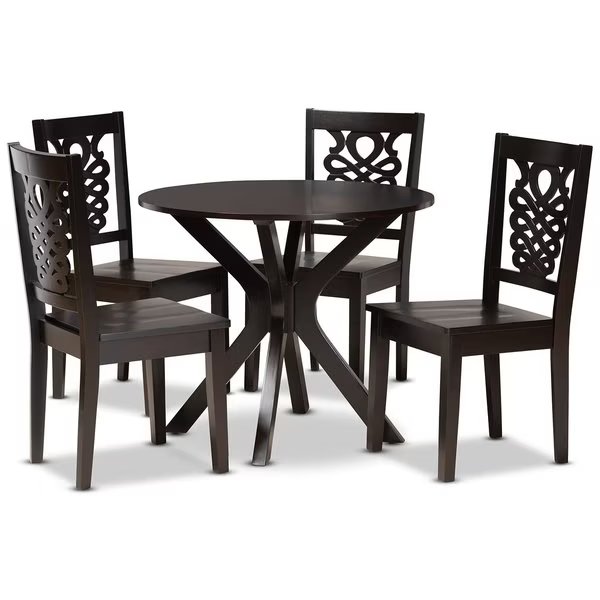 Liese Modern and Contemporary Transitional Dark Brown Finished Wood 5-Piece Dining Set, Baxton Studio, Mfr#: 177-11381-10892-Zoro